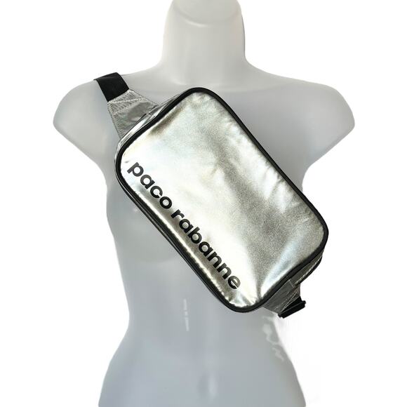 Paco Rabanne Handbags - NWOT Paco Rabanne Silver Unisex Fanny Pack Sling Waist Belt Bag